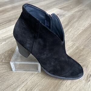Paul Green Ankle Booties Womens Sz 6.5 Black Suede Zipper 2.5" Heel